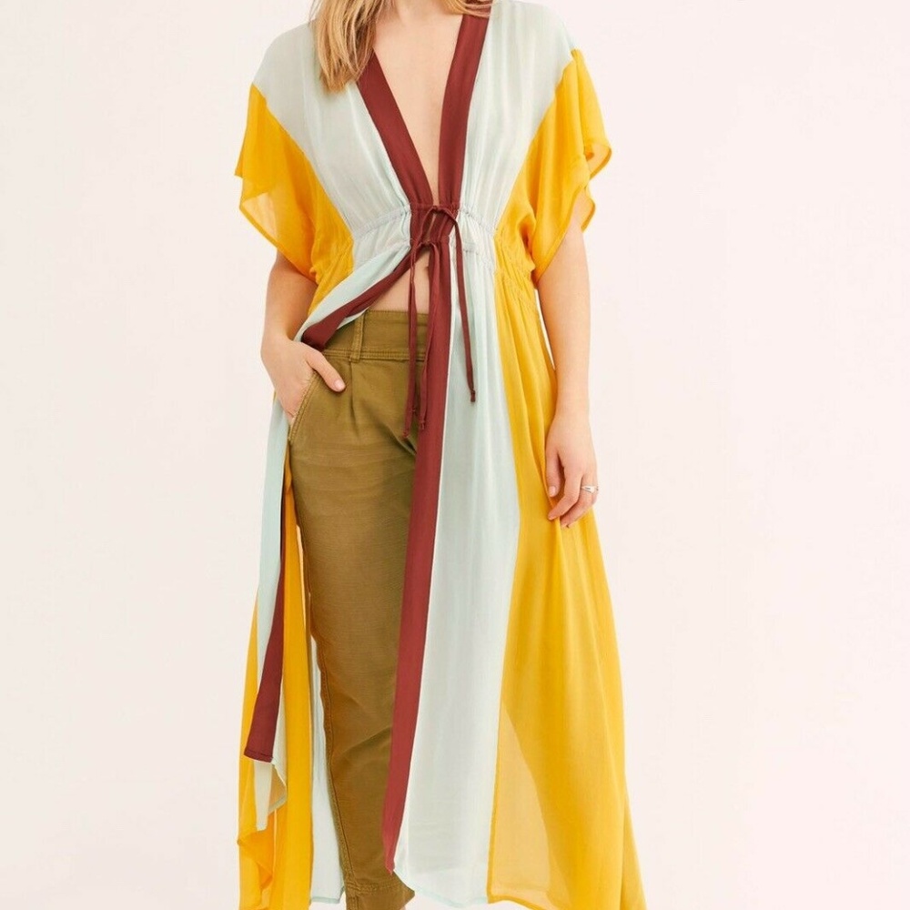 NEW FREE PEOPLE X NFC RAINBOW KAFTAN KIMONO MAXI T - Picture 2 of 4